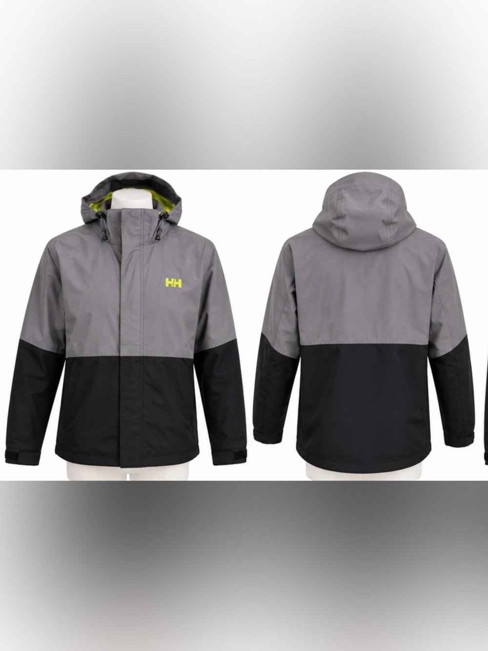 Helly Hansen Hooded Shell Jacket S Gray Black Neon Yellow Outdoor Rain